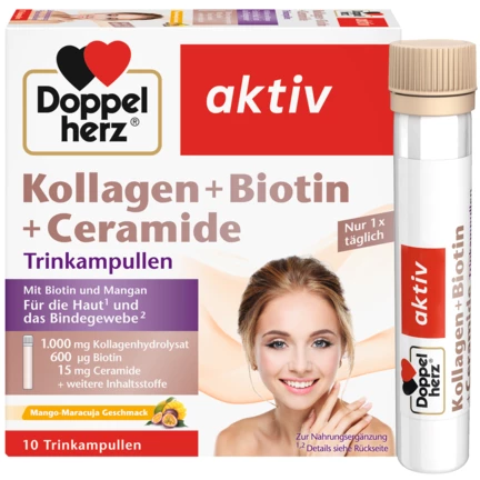 Abbildung der Produktverpackung Doppelherz aktiv Kollagen + Biotin + Ceramide Frontansicht
